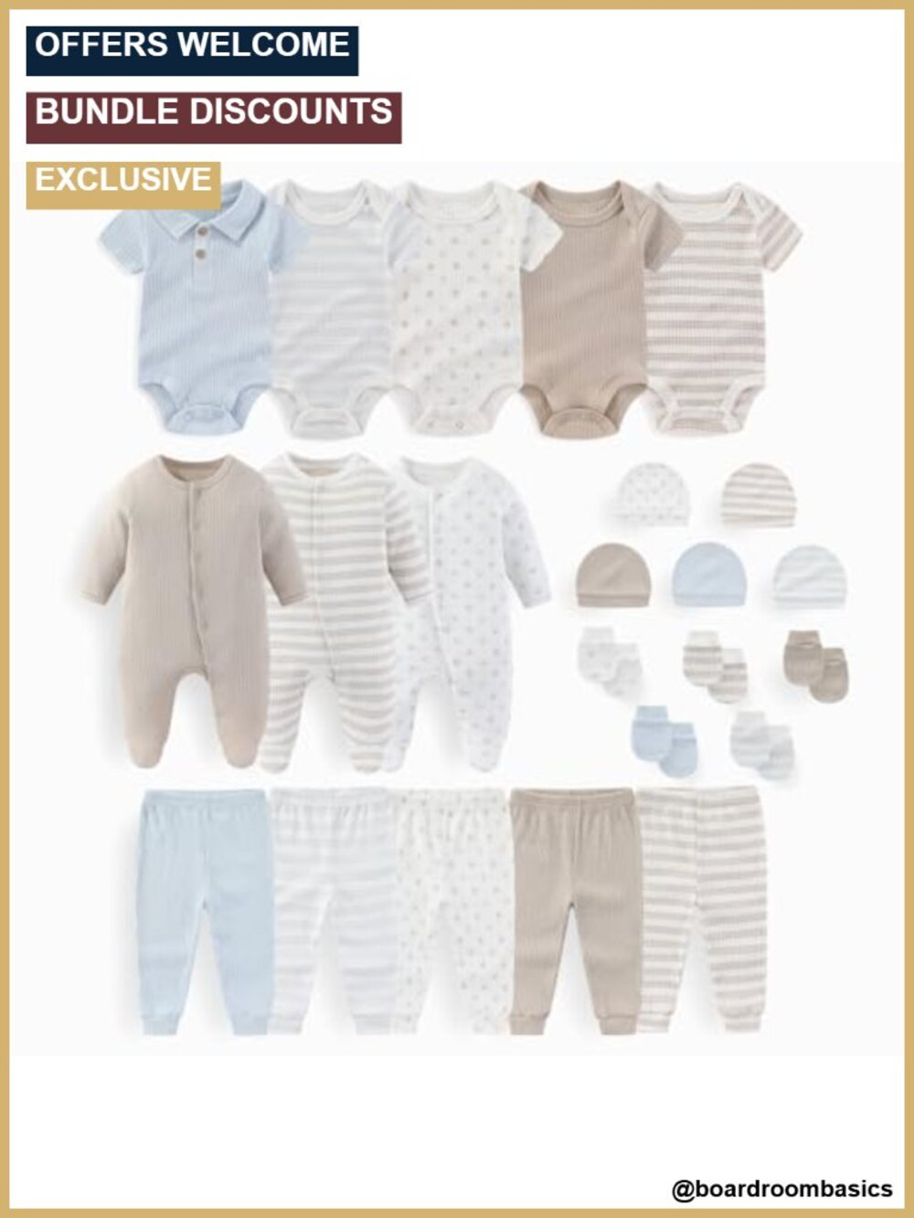 23 Pack Newborn Bodysuits and Pants Sets 100% Cotton 5 Bodysuits